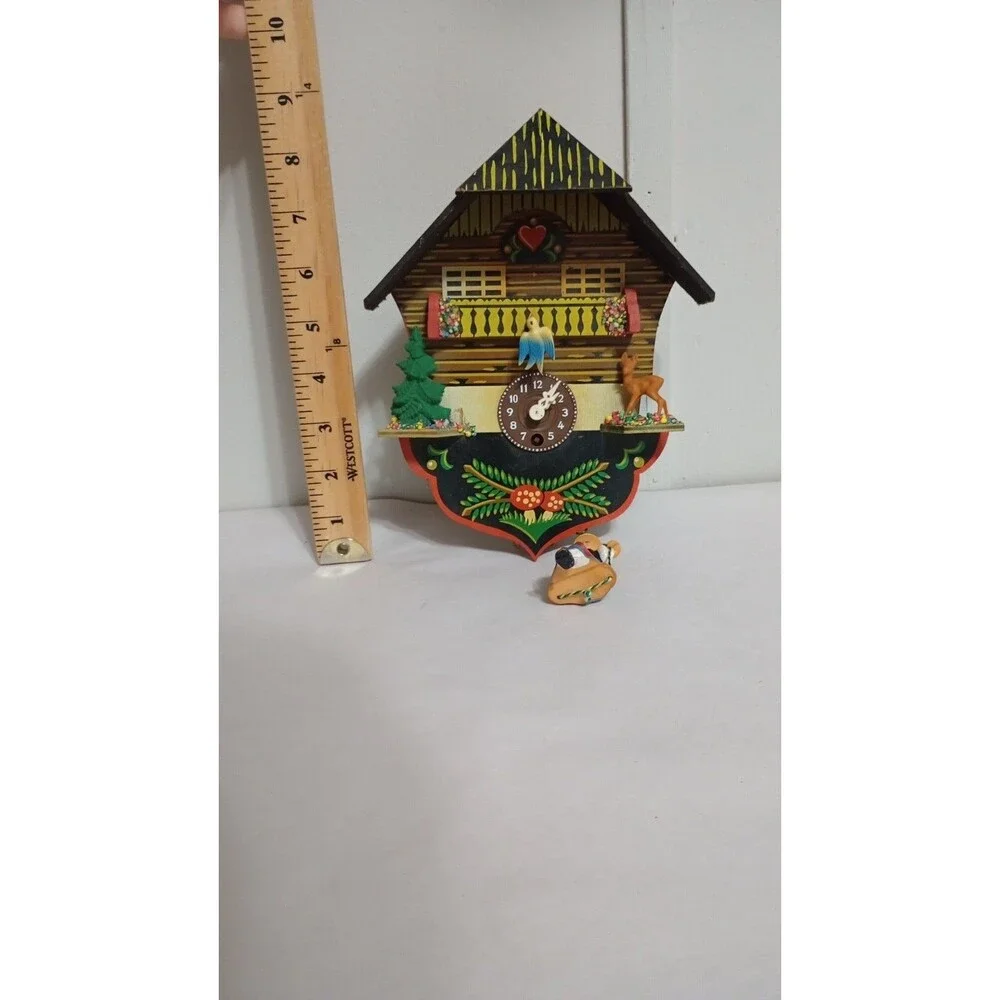 VINTAGE GERMANY MINI GERMAN BLACK FOREST CHALET  CLOCK  Broken/Missing Pieces